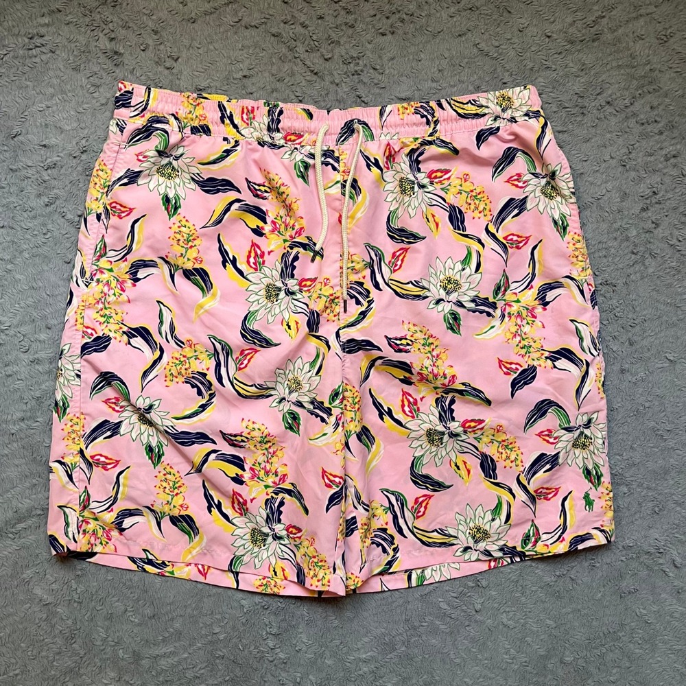Polo Ralph Lauren Mens XLT Swim Trunks Pink Tropical Floral Mesh Lined Shorts